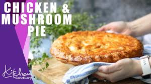 60g of cheddar, finely grated, 120g of plain flour, 1 pinch of salt, 30g of butter, chilled, 30g of lard, 1 egg, beaten, 3 boneless and skinless chicken breasts, cubed, 150g of button mushrooms, quartered, 1 small onion, chopped, 1 garlic clove, finely chopped, 50g of butter. Chicken And Mushroom Pie With Bacon Nicky S Kitchen Sanctuary