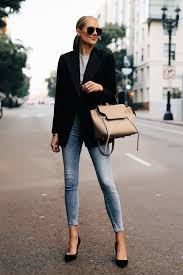 How To Wear A Black Blazer With Jeans And Heels Fashion Jackson Ralph Lauren Polo Black Blazer Grey Tshirt Denim Skinny Jeans Black Heels Outfit Jeans Outfit Women Fashion Jackson Stylish Clothes For Women