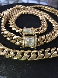 Men 39 S 14k Amp 18k Gold Cuban Link Chain Amp Bracelet Set 1ct Lab Diamonds Men 39 S 30 Quot Gold Cuban Link Chain Link Bracelets Gold Plated Bracelets