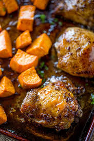 Sheet Pan Balsamic Chicken With Roasted Sweet Potatoes By Dinner Then Dessert Roasted Sweet Potatoes Balsamic Chicken Chicken Sweet Potato
