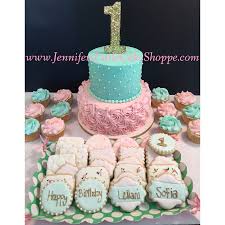 First Birthday Happy Cake Images For Girls First Birthday Cake Cookies And Cupcakes Vanilla And Chocolate Cake With Buttercream Ici Golden Birthday Cakes Pink Birthday Cakes Girls First Birthday Cake