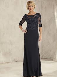 Long Black 3 4 Sleeves Illusion Neckline Lace And Chiffon Mother Of The Bride Dresses 5701029 Mothers Gowns