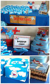 Kate used her airplane invitation as a starting point for the colours and decorations and created an aviatory masterpiece for. Airplane Theme Birthday Party Airplane Birthday Party Planes Birthday Party Airplane Themed Birthday Party