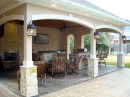 Attached Covered Patio Cabana With Curtains Pool House With Outdoor Kitchen Fireplace In Cypress Patio Design Outdoor Kitchen Design Layout Outdoor Remodel