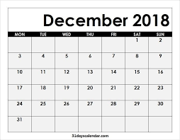 Printable Blank Dec 2018 Calendar Monday To Sunday Template With Images December Calendar 2018 December Calendar Calendar Printables