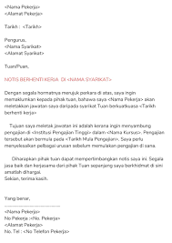 Contoh surat rasmi berhenti kerja terbaik yang mudah dan ringkas. Maukerja On Twitter Https T Co Aygvp2cvhm 6 Contoh Template Surat Berhenti Kerja Dalam Bahasa Malaysia Notis Sebulan Notis 24 Jam Notis Serta Merta Notis Menyambung Pelajaran Https T Co Eid0tacs3n