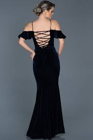 Lacivert Sirt Dekolteli Kadife Abiye Abu523 Elbise The Dress Uzun Elbise
