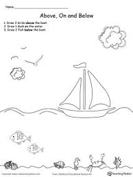 Drawing Objects Above On And Below Positional Words Kindergarten Kindergarten Drawing Kindergarten Worksheets Printable