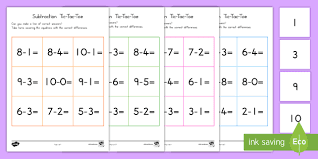 This collection of halloween math games contains 14 printable games that review a variety of fourth grade skills. Subtraction Tic Tac Toe To Ten Math Game Pre K 1st Grade