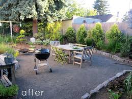 Pea gravel patio for beginners. Before After Two Backyard Renovations Design Sponge Backyard Renovations Gravel Patio Ideas Patio Stones