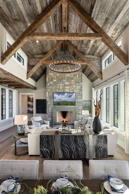 The warm, open-concept living pavilion showcasing rich, natural textures, do AI tạo