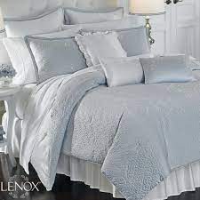 Lenox French Perle Queen Bedskirt White Pale Blue Stripe Euc Lenox Traditional White Bed Set Black White Bedding Lenox French Perle