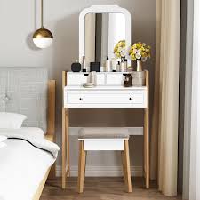 Makeup Vanity Table Dressing Table And Cushioned Stool Set Vanity Table Set Vanity Set Vanity Table