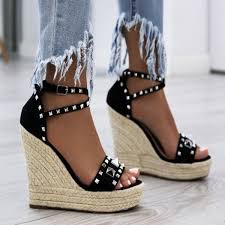 Ankle Strap Black Platform Sandals New Women Fashion Thick Bottom Wedge Sandals Ankle Straps Buckle Belt Summer Peep Toe Platform Shoes Womens Sandals Wedge Sandals Platform High Heels