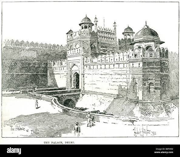 the palace delhi raj 1857 India Shahjahanabad Qila-i-Mubarak Stock Photo - Alamy