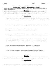 Is the molarity of each solution the same? Molaritymolalitypractice Name Date Period Molarity Molality Notes And Practice Answer The Questions Below Show All Work Including Units Watch Your Course Hero