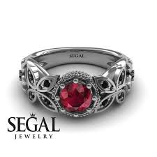 Beautiful Black And Red Engagement Rings Butterfly Engagement Ring White Gold Designer Ring Art Deco Etsy Black Diamond Ring Engagement Black Diamond Ring Unique Diamond Engagement Rings