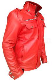 Red Leather Jacket For Men With Shoulder Epaulettes Moda Ropa Hombre Ropa De Hombre Ropa