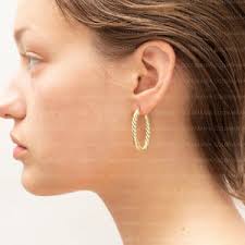 1" Oval Shiny Polished Graduated Twisted Hoop Earrings Real 14K Yellow Gold 