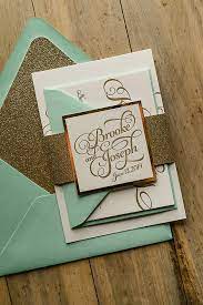 Mint Gold Wedding Invitation Gold Glitter Wedding Invite Calligraphy Invitation Min Mint Gold Weddings Gold Wedding Invitations Trendy Wedding Invitations