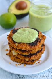 Sweet Potato Quinoa Patties With Creamy Cilantro Avocado Sauce Recipe Recipes Food Quinoa Sweet Potato