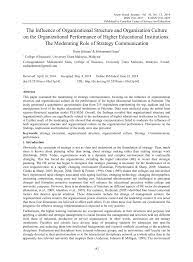 Pdf The Influence Of Organizational Structure And Organization Culture On The Organizational Performance Of Higher Educational Institutions The Moderating Role Of Strategy Communication