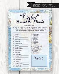 Welcome To The World Baby Shower Game Baby In The Languages Etsy In 2022 Adventure Baby Shower Travel Baby Showers Travel Baby Shower Theme