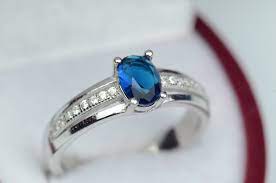 Women Oval Blue Gemstone Ring Lab Sapphire Ring Engagement Ring Sterling Silver 925 Ring Blue Sapphire Wedding Ring Blue Gemstone Rings Sapphire Wedding Rings