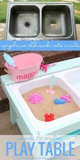Make A Kids Sand And Water Table For Outdoor Sensory Play From An Old Sink Tutorial From Tattered And Inked On Remo Kids Sand Outdoor Kids Kids And Parenting