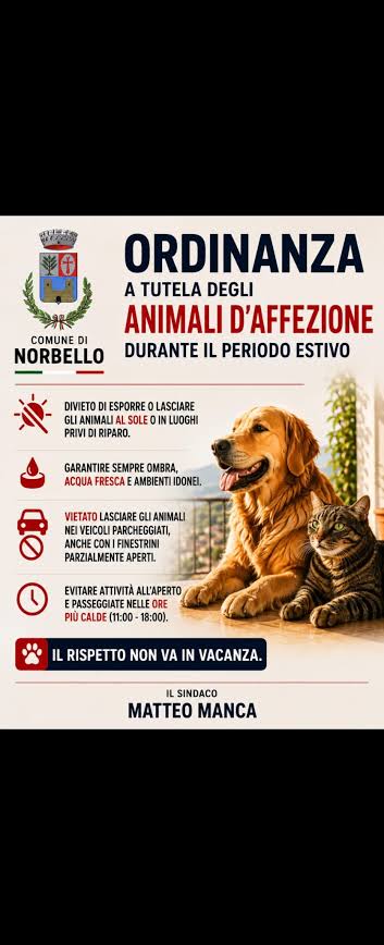 Ordinanza a tutela degli animali d'affezione durante il periodo estivo –  Comune di Norbello