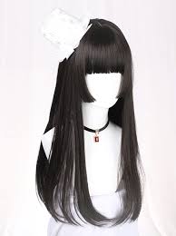 Princess cut) is a hairstyle consisting of long straight hair, blunt bangs, and sidelocks with blunt ends. Hime Cut Long Straight Hair Lolita Black Wig