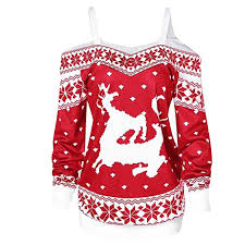 Forthery Women Christmas Shirt Clearance Ugly Elk Print Vintage Off Shoulder Tunic Tops
