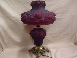 Vtg Fenton Beautiful Ruby Red Satin Glass Puffy Roses Table Lamp Lamp Victorian Lamps Table Lamp