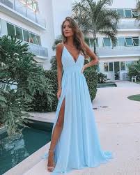 Simple V Neck Split Light Blue Bridesmaid Dresses Dressmeet Online Store Powered By Storenvy