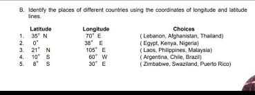 Coordinates are often expressed as two sets of numbers. B Identify The Places Of Different Countries Using The Coordinates Of Longitude And Latitude Lines Brainly Ph