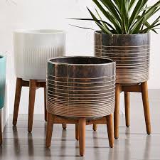 Mid Century Turned Wood Planters Black Gold
