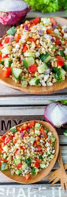 Heathy Greek Freekeh Salad Recipe Peas And Crayons Recipe Freekeh Recipes Freekah Recipes Italian Salad Recipes