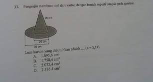 Pengrajin membuat miniatur topi dari karton dengan bentuk seperti tampak pada gambar. Pengrajin Membuat Topi Dari Karton Dengan Bentuk Seperti Tampak Pada Gambar Masnurul