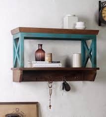Buy Solid Wood Floating Wall Shelf With Key Holder In Green Colour By Fabuliv Online Transitional Wall Shelves Wall Shelves Home Decor Pepperfry Product