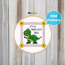 Skeleton kiss cross stitch pattern for immediate download. I M A Nervous Rex Cross Stitch Pattern Grandma Girl Designs