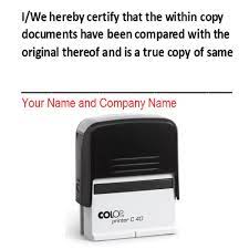 Literally speaking, a true copy of a document is the copy (photocopy, xerox copy, printed copy, etc.) certified by an authority, with official seal and signature, etc. Certified True Copy Stamp P40 Layout 6 Rubber Stamps Ireland