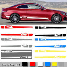 2pcs Racing Car Body Stripe Stickers Side Decals Skirt Vinyl For Mercedes Benz C Stiker Mobil Modifikasi Mobil