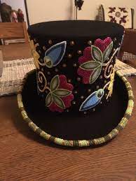 Ojibwe Floral Top Hat Entered In The Circle Of Indigenous Artists Contest At Ziibiwing Beaded Hat Beaded Hat Bands Unusual Hats