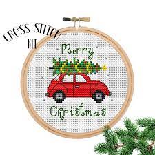 Maybe you would like to learn more about one of these? Merry Christmas Car With Christmas Tree Cross Stitch Kit Etsy Christmas Cross Stitch Cross Stitch Patterns Christmas Cross Stitch Tree