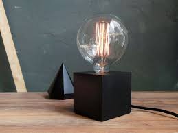 Black Concrete Lamp Concrete Table Lamp Concrete Desk Lamp Industrial Style Concrete Light Vintage Bulb Concrete Table Lamp Concrete Lamp Cube Table Lamp
