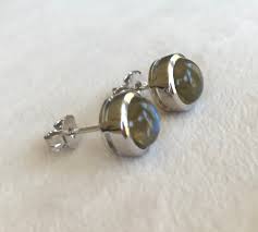 Classic Round Labradorite Stud Silver Earring- Smooth Simple Labradorite  Earring- Natural Iridescent Earring- Minimalist Stud Earring