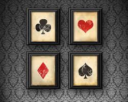 Set Of 4 Vintage Playing Card Deck Suits Printable Wall Art Poker Hearts Diamonds Spades Clubs Red Black Vintage Playing Cards Playing Card Deck Etsy Wall Art