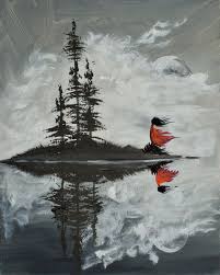 Acrylic Black White And Red Paintings Learn To Paint Acrylic On Canvas An Island Reflection In Black And White Tas170930 01 Wild Wo Tree Painting Canvas Reflection Painting Black Canvas Paintings