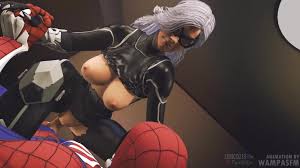 Awf black cat riding spider man