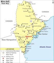Maine, originally an exclave of massachusetts became a state in 1820.maine's first capital of was in the port city of portland, but the government moved to augusta in 1832, for its more central location within the state. Maine Map Map Of Maine State Usa Cities Road River Highways